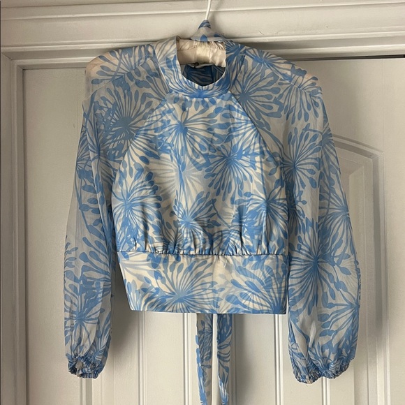 Amanda Uprichard Long Sleeve Aurelie Top in Wish Print  Open Back Revolve S - Picture 2 of 6